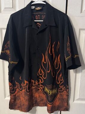 Harley-Davidson Vintage Men's Live to Ride Button Down With Flames Design - Lg